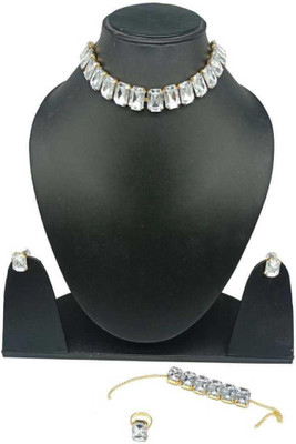 AMHRIK IMITATION Brass Brass White Jewellery Set(Pack of 1)