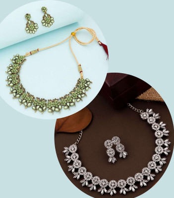 Divastri Brass Gold-plated White, Green Jewellery Set(Pack of 2)
