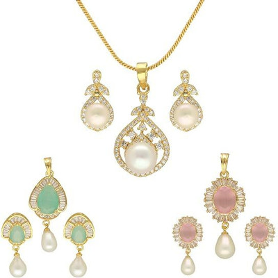Sri Jagdamba Pearls Alloy Gold-plated White Jewellery Set(Pack of 3)