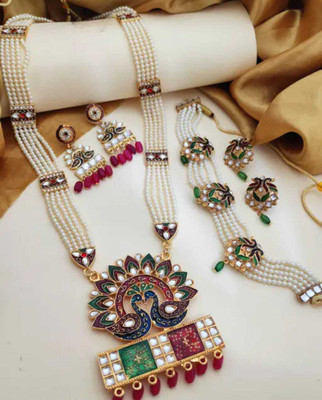 Dwija Alloy Gold-plated Gold, White, Red Jewellery Set(Pack of 4)