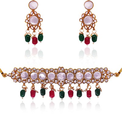 Arsuvi Stone Gold-plated Green, Red Jewellery Set(Pack of 3)