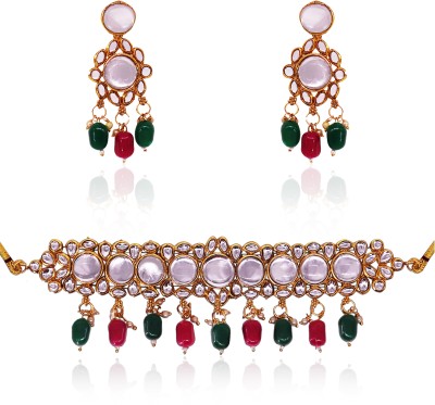 ARSUVI Stone Gold-plated Green, Red Jewellery Set(Pack of 3)