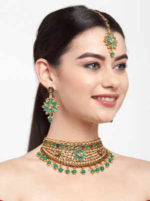 Anika's Creation Alloy Gold-plated Green Jewellery Set(Pack of 1)