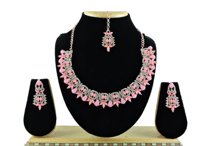 VATSALYA creation Alloy Gold-plated Pink Jewellery Set(Pack of 1)