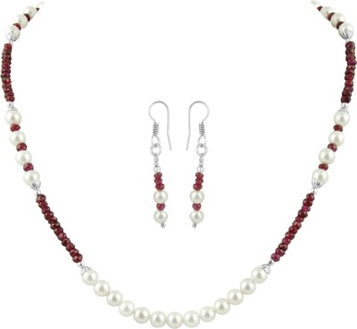 Pearlz Ocean Alloy Silver White, Red Jewellery Set(Pack of 1)