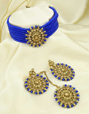 AMHRIK IMITATION Brass Blue Jewellery Set(Pack of 3)