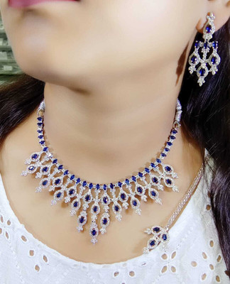Pardha Jewels And Style Alloy Blue Jewellery Set(Pack of 1)