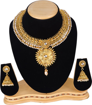 Swarajshop Copper Gold-plated White Jewellery Set(Pack of 2)