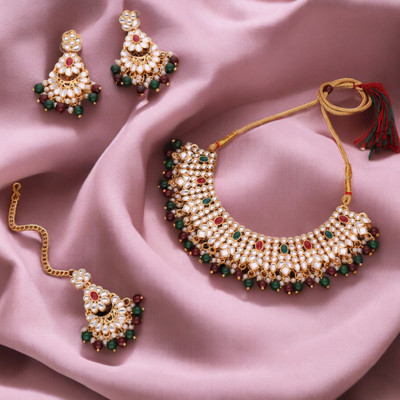 Parisal Brass Gold-plated Gold, Maroon, Green Jewellery Set(Pack of 1)