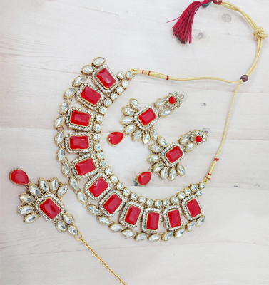 Chrishan Alloy Gold-plated Red Jewellery Set(Pack of 1)