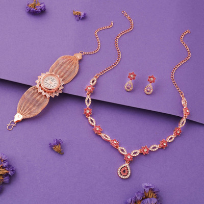 Dressberry Brass Gold-plated Rose Gold, White, Pink Jewellery Set(Pack of 1)