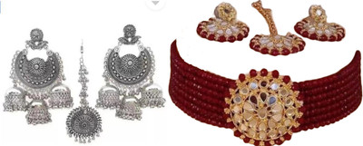 JMBW INTERNATIONAL Alloy Silver, Maroon Jewellery Set(Pack of 2)