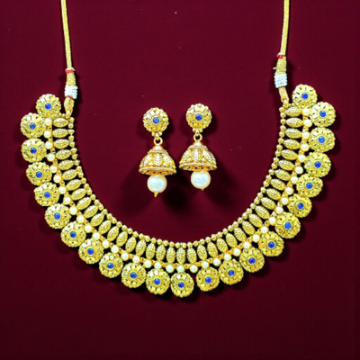 Aroras Bridal & Fashion Jewellery Brass Gold-plated Gold Jewellery Set(Pack of 1)