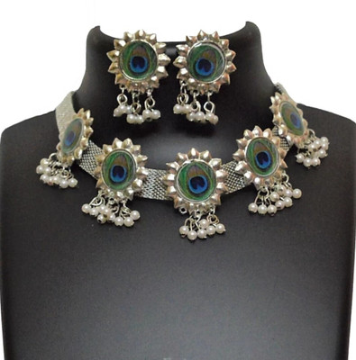DEGHLAM Oxidised Silver Silver Multicolor Jewellery Set(Pack of 1)