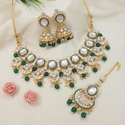 Jewwel Alloy Gold-plated Green Jewellery Set(Pack of 4)