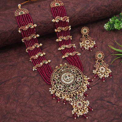 OrnaDzn Zevellery Alloy Gold-plated Maroon Jewellery Set(Pack of 2)