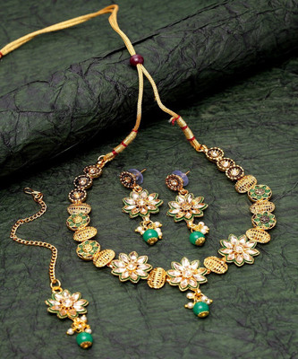 Anika's Creation Alloy Gold-plated Green Jewellery Set(Pack of 1)