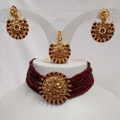 SERAT FAB Dori Gold-plated Maroon, Beige Jewellery Set(Pack of 1)