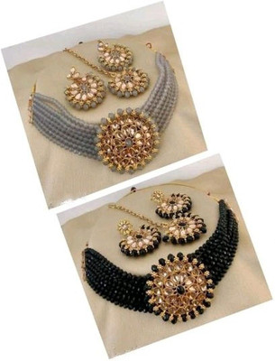 Padmavati Bangles Alloy Gold-plated Grey, Black Jewellery Set(Pack of 2)