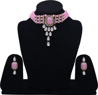 Darsha Collections Alloy Gold-plated Pink Jewellery Set(Pack of 1)