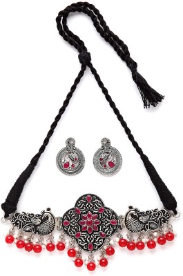 Shining Diva Metal Silver Red Jewellery Set(Pack of 3)