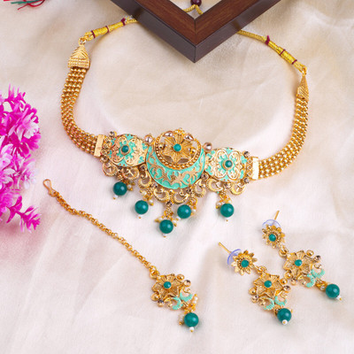 SHIV SHAKTI JEWELLERS Alloy Gold-plated Green Jewellery Set(Pack of 3)