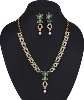 TINALIVA Brass Gold-plated Green Jewellery Set(Pack of 1)
