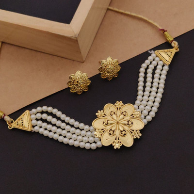 harikrushna enterprise Metal Gold-plated White, Gold Jewellery Set(Pack of 1)