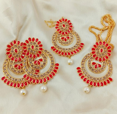 jatin imitation Metal Gold-plated Red Jewellery Set(Pack of 3)