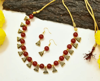 SRK Fashions Alloy Gold-plated Maroon Jewellery Set(Pack of 1)