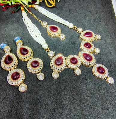 sobhanam Alloy Gold-plated Ruby Red Jewellery Set(Pack of 3)