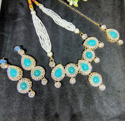 sobhanam Alloy Gold-plated Turquoise Jewellery Set(Pack of 3)