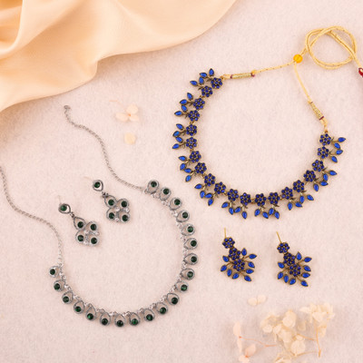 Alasca Brass Gold-plated Silver, Gold, Green, Blue Jewellery Set(Pack of 2)