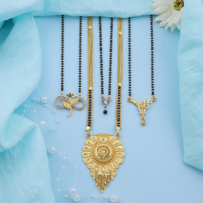 pearl jewelllry Brass Gold-plated Gold, Black Jewellery Set(Pack of 4)