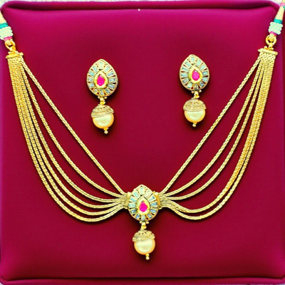 Aroras Bridal & Fashion Jewellery Copper Gold-plated Pink Jewellery Set(Pack of 1)