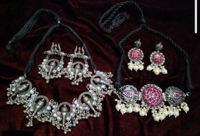 Lathar Alloy Silver, Pink Jewellery Set(Pack of 1)