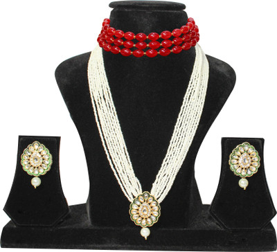 Nifty Mother of Pearl Gold-plated Red, White Jewellery Set(Pack of 4)