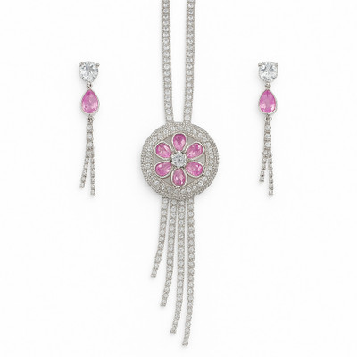 Nanak Alloy Silver Purple Jewellery Set(Pack of 1)