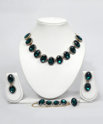 GHAZI COLLECTIONS Brass, Crystal Gold-plated Green Jewellery Set(Pack of 1)