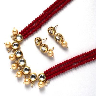 giftssho Brass Gold-plated Red Jewellery Set(Pack of 2)