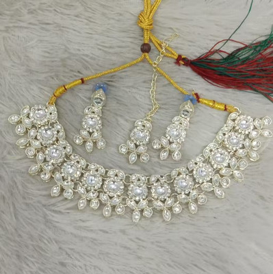SatnamCreation Alloy Gold-plated White Jewellery Set(Pack of 1)