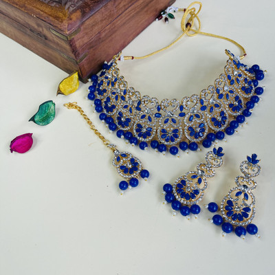 VATSALYA creation Alloy Gold-plated Blue Jewellery Set(Pack of 1)