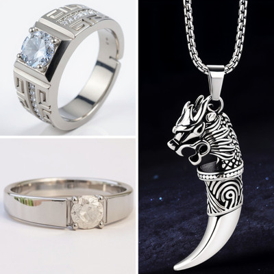 KURMASHOP Stainless Steel Sterling Silver Black, Silver Jewellery Set(Pack of 3)