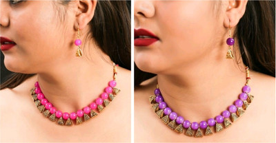 Ronak Jewels Alloy Gold-plated Pink, Purple Jewellery Set(Pack of 2)