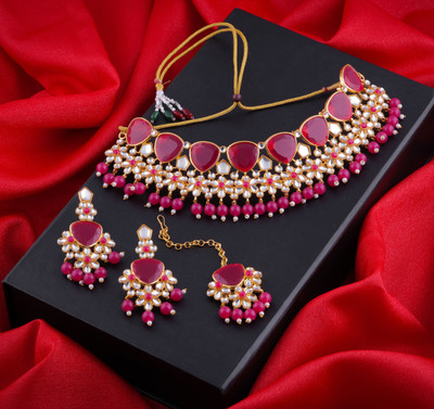 VATSALYA creation Alloy Gold-plated Ruby Red Jewellery Set(Pack of 1)
