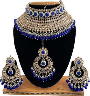 SS IMITATION JEWELLERY Alloy Gold-plated Blue Jewellery Set(Pack of 3)