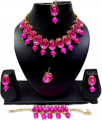 Nivaan Brass Brass Pink Jewellery Set(Pack of 1)