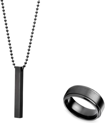 Shopping Dust Stainless Steel Black Silver Black Jewellery Set(Pack of 2)