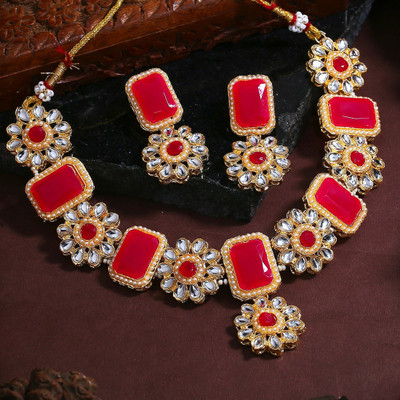 Estele Alloy Gold-plated Red Jewellery Set(Pack of 2)