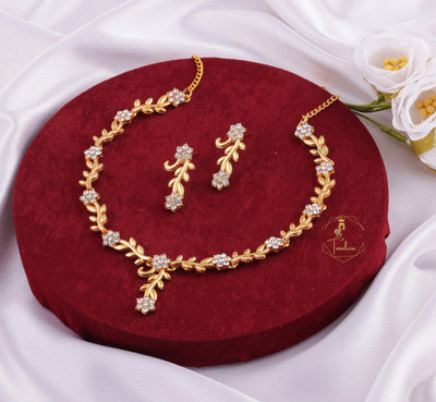 TINALIVA Brass Gold-plated White Jewellery Set(Pack of 1)